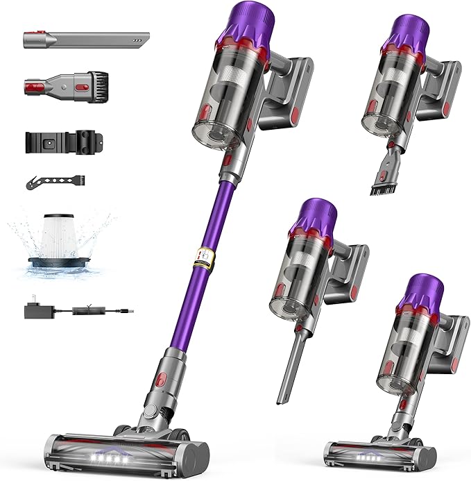 Cordless Vacuum Cleaner for Home - Powerful Stick Vacuum with HEPA Filter, 55-Min Runtime, LED Light, Anti-Tangle Brush, Detachable Battery,Lightweight Vacuum for Pet Hair,Carpets & Hard Floors