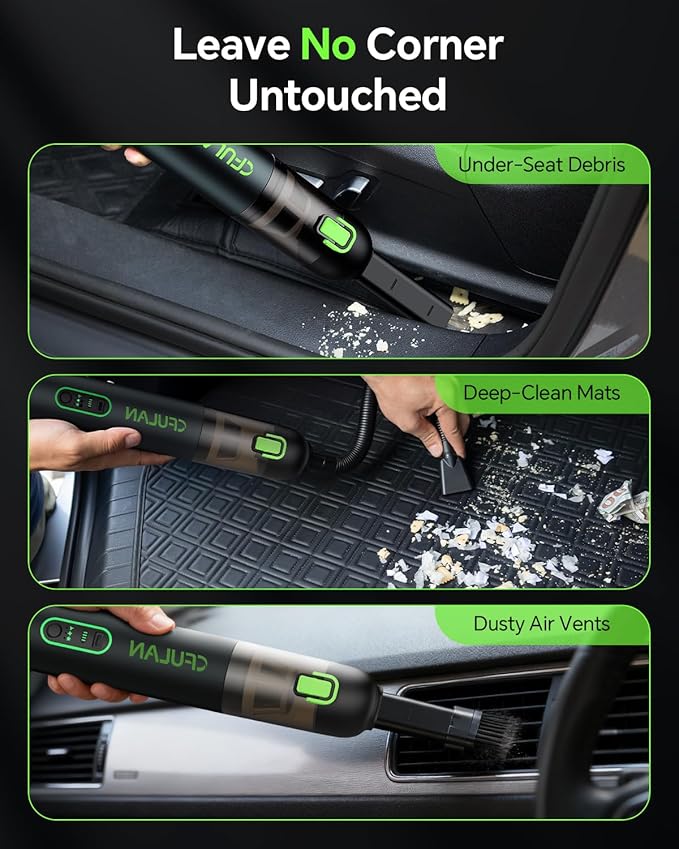 Car Vacuum Portable Cordless, 21000Pa 4-in-1 Handheld Mini Vacuum Cleaner with 8 Attachments, 3 Suction Modes, One-Touch Empty, Type-C Charge, Hand Vacuum for Car, Home, Keyboard, Small Job