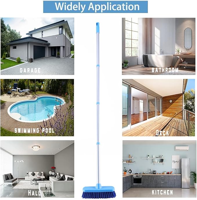 YONILL Deck Brush with Long Handle - Floor Scrub Brushes for Cleaning Shower, Stiff Bristle Scrubbing Brush, 50" Floor Scrubber Brush for Bathroom, Bathtub, Tub, Tile Floors, Garage and Patio