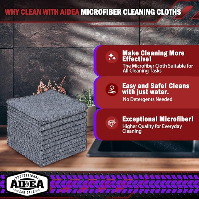 AIDEA Microfiber Cleaning Cloth Grey, 800PK, Microfiber Towels for Cars, Shop Towels Cleaning Rags, Premium Wash Cloths, Absorbent Towel for SUVs, House, Kitchen, Commercial, Cleaning Supplies 12×12"