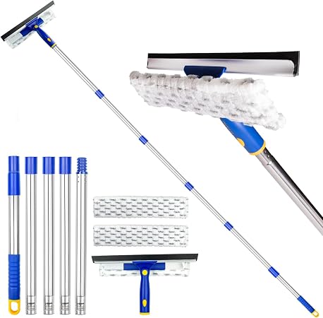 86.6" Window Squeegee Cleaner,2 in 1 Window Cleaning Tool Kit,Shower Squeegee with Extension Pole，Glass Cleaning Tools f
