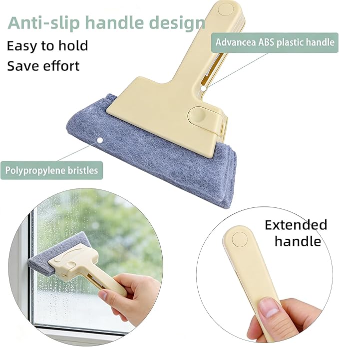 Window Track Cleaner, 4-in-1 Crevice Cleaning Brush (with Bristle Brush, Gap Dustpan, Scraper), Handheld Window Sill Cleaner Tool, Window Track Cleaning Tools for Sliding Door, Home Cleaning (3 Pack)