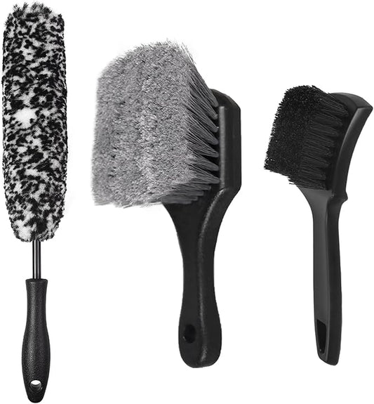 Car Wheel & Tire Brush Set, Wheel Cleaner Brush, Soft & Stiff Bristle Cleaning Brush, Wheel Brushes for Cleaning Wheels, Rim Brush for Car Body Exterior Surface, Carpet, Truck, SUV, RV, Motorcycle