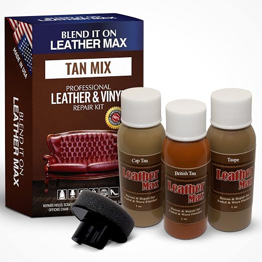 Leather Max Quick Blend Refinish and Repair Kit, Restore Couches, Recolor Furniture & Repair Car Seats, Jackets, Sofa, B