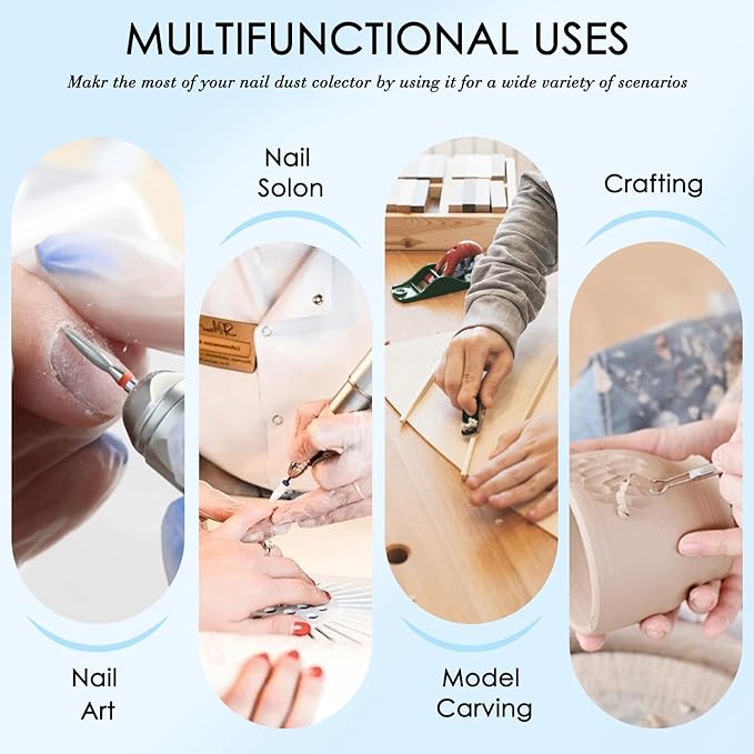 Nail Dust Collector with Reusable Filter for Acrylic Gel Nails, Vacuum Fan Dust Collector for Beginner, Adjustable Nail Vacuum Suction Fan for Manicure Pedicure at Salon or Home