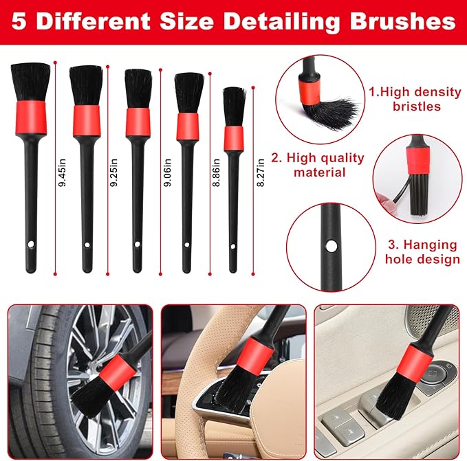 Windshield Cleaner Tool, 17Pcs Red Car Interior Cleaning Kit, Car Detailing Kit Interior Cleaner, Car Detailing Brushes, Car Cleaning Gel, Inside Cleaning Supplies Accessories for Women Girls