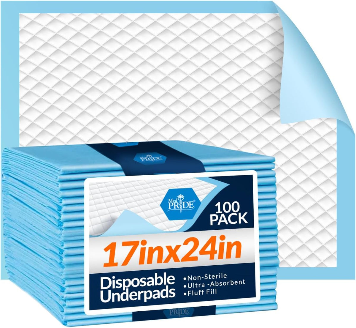 Disposable Underpads 17x24 in,Super Absorbent,Incontinence,100 Ct