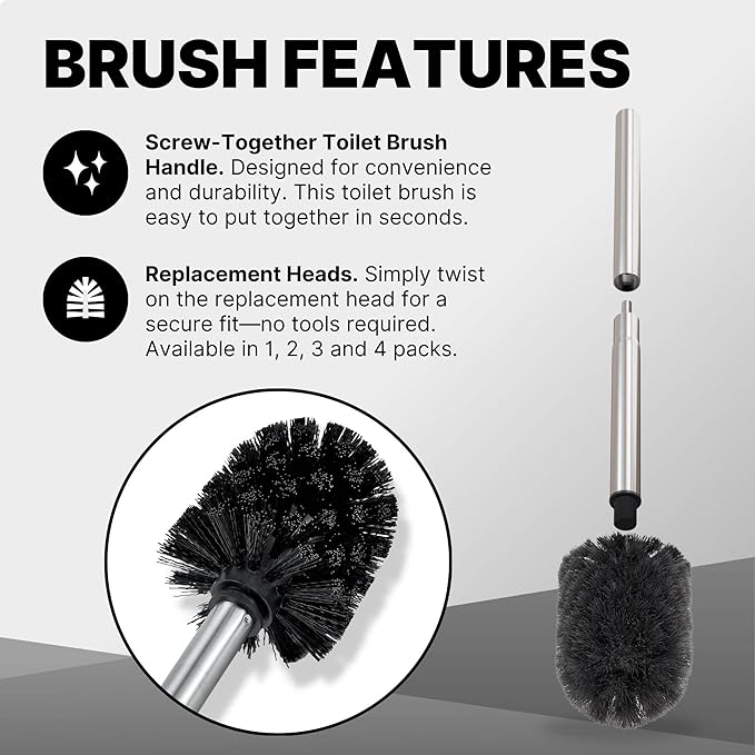 ToiletTree Products Toilet Brush with Lid - Sleek Toilet Bowl Brush and Holder - Toilet Scrubber Brush Set with Heavy-Weight Base - Lidded Toilet Bowl Cleaner Brush and Holder - Chrome (2 Pack)