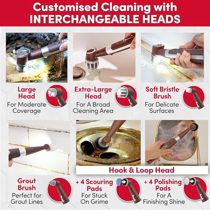 Horsepower Pocket Pony, AS SEEN ON TV, Waterproof, Cordless, Pocket-Sized, Oscillating Power Scrubber, Deep Clean, Tight Spaces, Rechargeable, Grout Lines, Corners & Detailing, 5 Brush Heads & LED