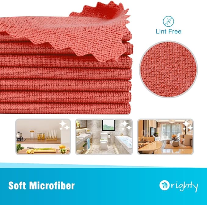 Orighty Cleaning Cloths Bulk, 150 Pack Shop Rags Reusable, Multi-Purpose Shop Towels for Cars, Microfiber Cleaning Rags for Automotive, Mechanic, Kitchen, Lint Free Towels 12x12 Inch, Red