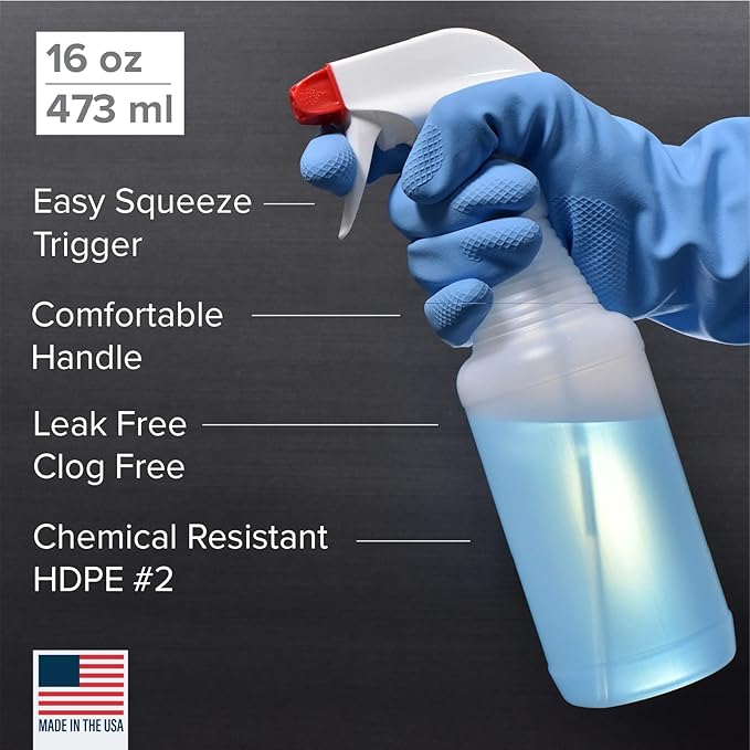 Pinnacle Mercantile 12 Microfiber Cloths and 4 Spray Bottles, Extra Large 16x16in Highly Absorbent Lint Free Towels and 16oz Heavy Duty Spray Bottles for Cleaning Home Kitchen Car or Janitorial