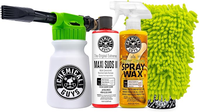 Chemical Guys TORQ Foam Blaster Wash & Wax Kit with Wash Mitt, Maxi Suds II Car Wash Soap, Blazin' Banana Sprayable Car 