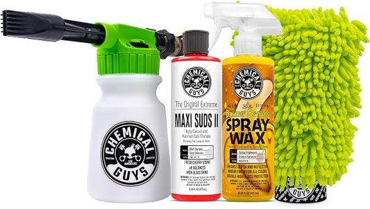 Chemical Guys TORQ Foam Blaster Wash & Wax Kit with Wash Mitt, Maxi Suds II Car Wash Soap, Blazin' Banana Sprayable Car 