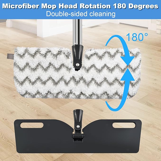 Microfiber Mops for Floor Cleaning, Dust Flat Flip Mop for Hardwood Floors with 2 Heavy Scrub Mop Pads & 2 Soft Pads and Adjustable 58” Mop Handle, Dual-Action Washable Floor Mops for Wet & Dry Clean