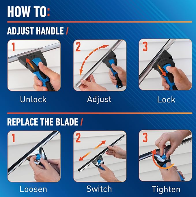Unger Professional Connect and Clean 18” Swivel Window and Glass Cleaning Squeegee with EZ Change, Large Surfaces with Streak-Free Results, Swiveling Head for Corners and Edges, Rubber Replacement