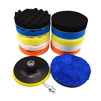 12Pcs 3inch Foam Buffing Polishing Pads Kit, with Coral Fleece Pad, Backing Plate, M10 Drill Adapter, Car Buffing Kit fo