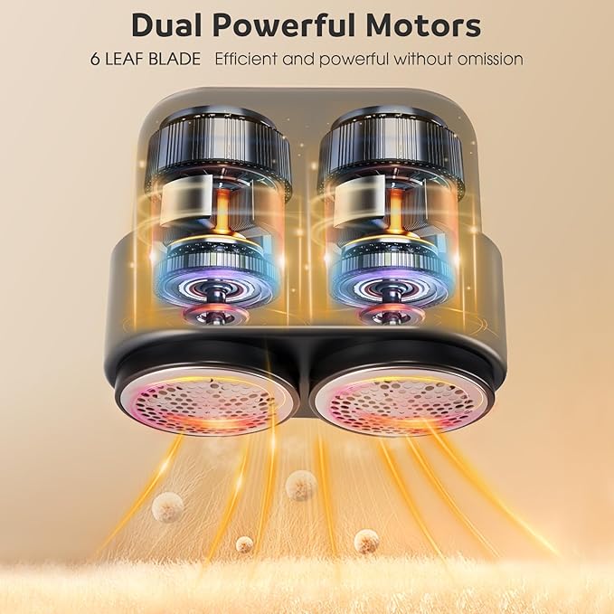 Dual Motors Rechargeable Fabric Shaver,3-Speed Lint Remover for Clothes Sweat & Furniture Couch,Eliminates Fuzz & Pilling,Electric Lint Shaver with LED Display & Type-C Fast Charging Port - Black