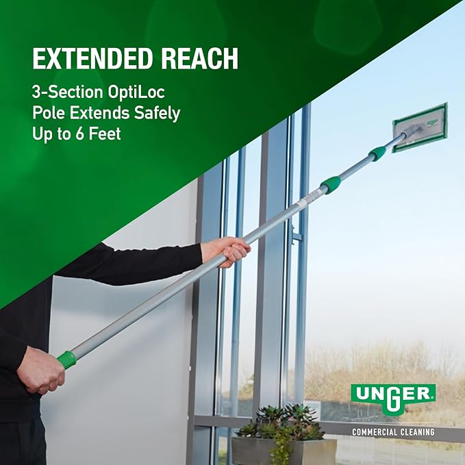 Unger Commercial SpeedClean Window Cleaning Kit – Complete Set with Telescopic Pole, Washing Pad for Streak-Free Windows and Glass