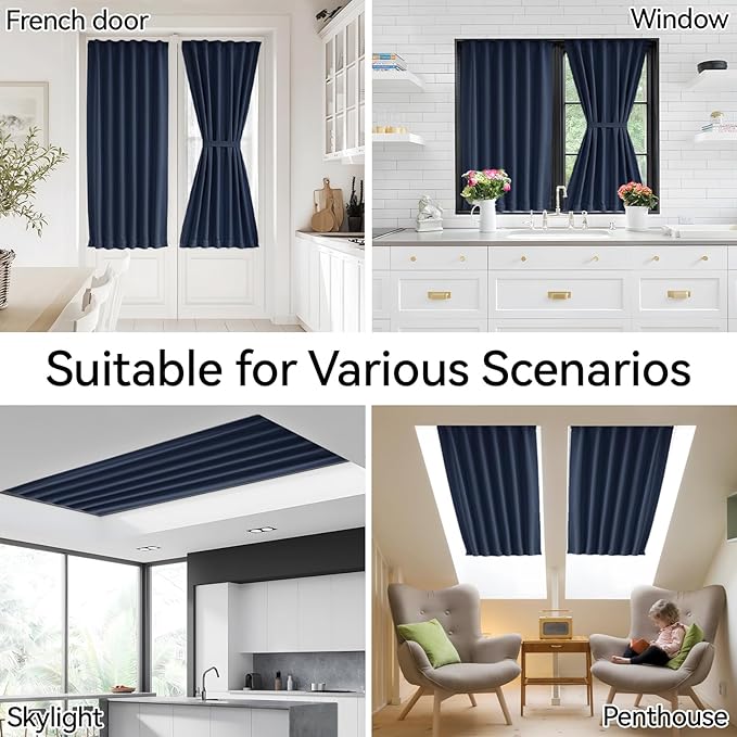 Vatge Door Curatins for Doorway - Sidelight Curtains for French Doors Glass Doors Curtains for Front Door, 1 Panel, W12 x L72, Navy
