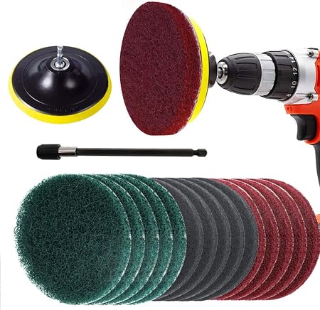 17 Pieces 5 Inch Drill Power Scrub Pads Kit, Includes Pad Holder, Scrubbing Pads (Red, Green, Gray) with Extend Long Att