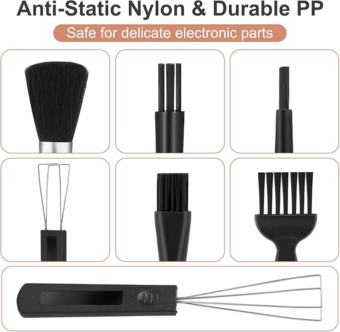 7 Pcs Keyboard Cleaning Kit with Keycap Puller Switch Puller Multifunctional Keycaps Removal Tool Mini Anti-Static Dust Brush Keyboard Key Remover for Computer Keyboards Motherboard Camera Small Space