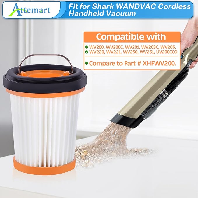 8 Pack WV201 Filter Replacement for Shark Wandvac ION W1 S87 Fabric Cordless Handheld Vacuum WV200 WV201 WV201CO WV205 WV220 WV203C WV221 WV250 WV251 UV200CCO. Compare to Part #XHFWV200