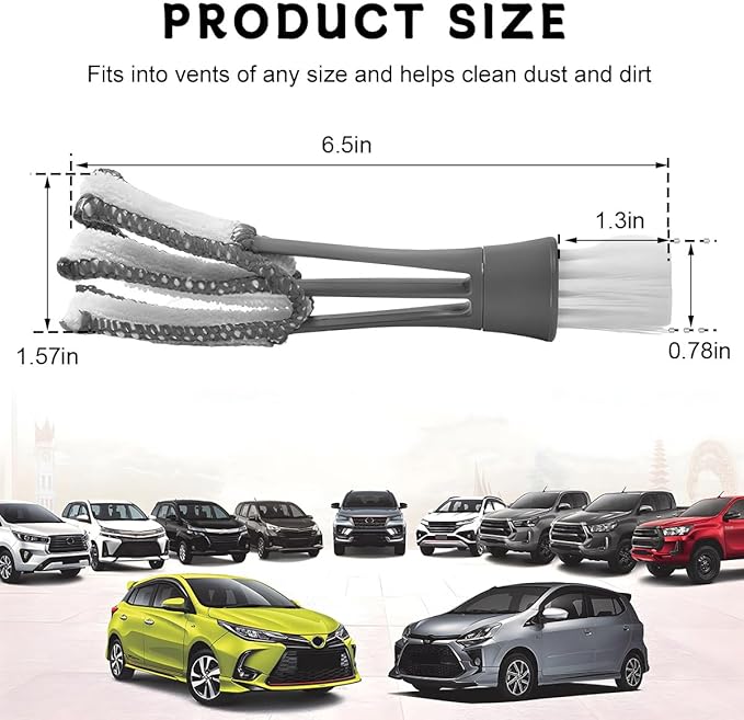 KVAEY 2 PCS Mini Duster for Car Air Vent, Double Ended Automotive Air Vent Microfiber Duster & Brush, Dust Collector Cleaner for Keyboard Window Leaves Shutter, Car Accessories (Gray)