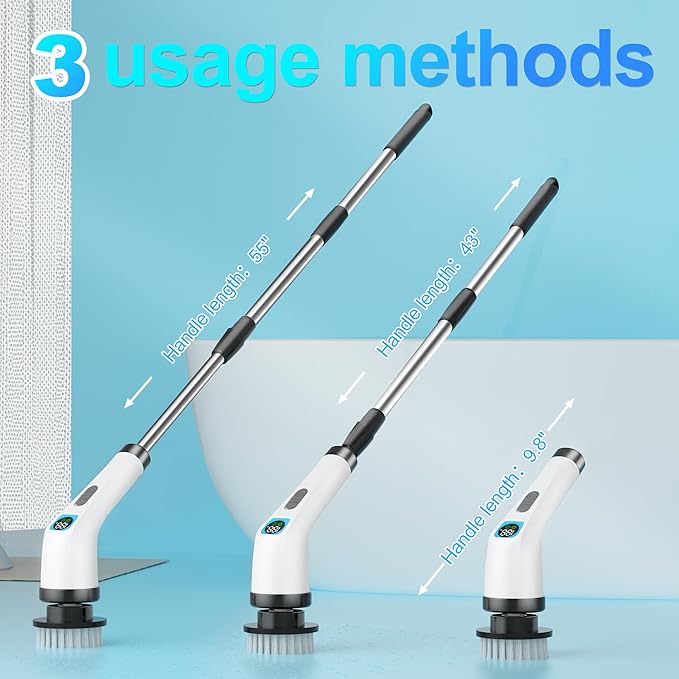 Electric Spin Scrubber for Cleaning Bathroom - Cordless Power Scrubber with 7 Brushes Heads - Shower Cleaner Brush with Long Handle, IPX7 Waterproof Scrub Brush for Bath Tub Tile Grout Glass Tool