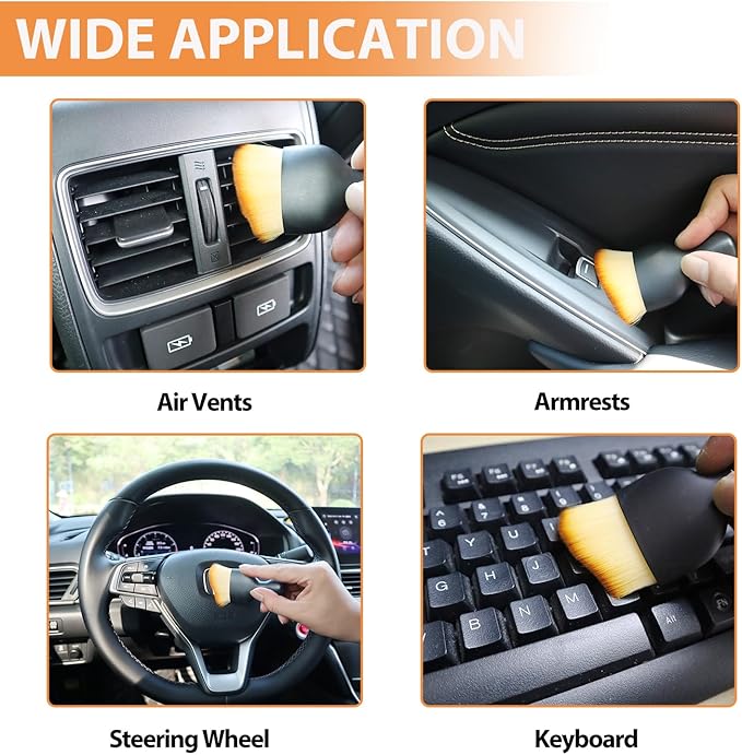 2PCS Car Detailing Brush Car Cleaning Brush Interior, Soft Bristle Dusting Brush Car Interior Cleaning Tool Car Dash Duster Brush for Dashboard, Leather, Air Vents, Computer, Keyboard(with Cap)