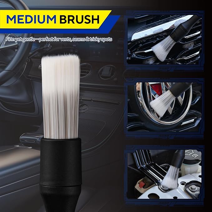 7PCS Car Detailing Brush Kit - Ultra Soft Boars Hair Car Interior Detailing Brushes, Includes 4 Different Brushes, Multi-use for Cleaning Interior or Exterior - Perfect Car Accessory Gift