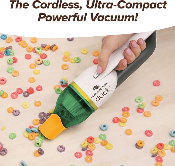 Horsepower Duck Compact Cordless Vacuum, Ultra-Powerful Upgraded Battery for Extra-Long Run Time, AS SEEN ON TV, Strong Suction, Easy to Store, Portable & Rechargeable. Home & Auto (Duck Gold)