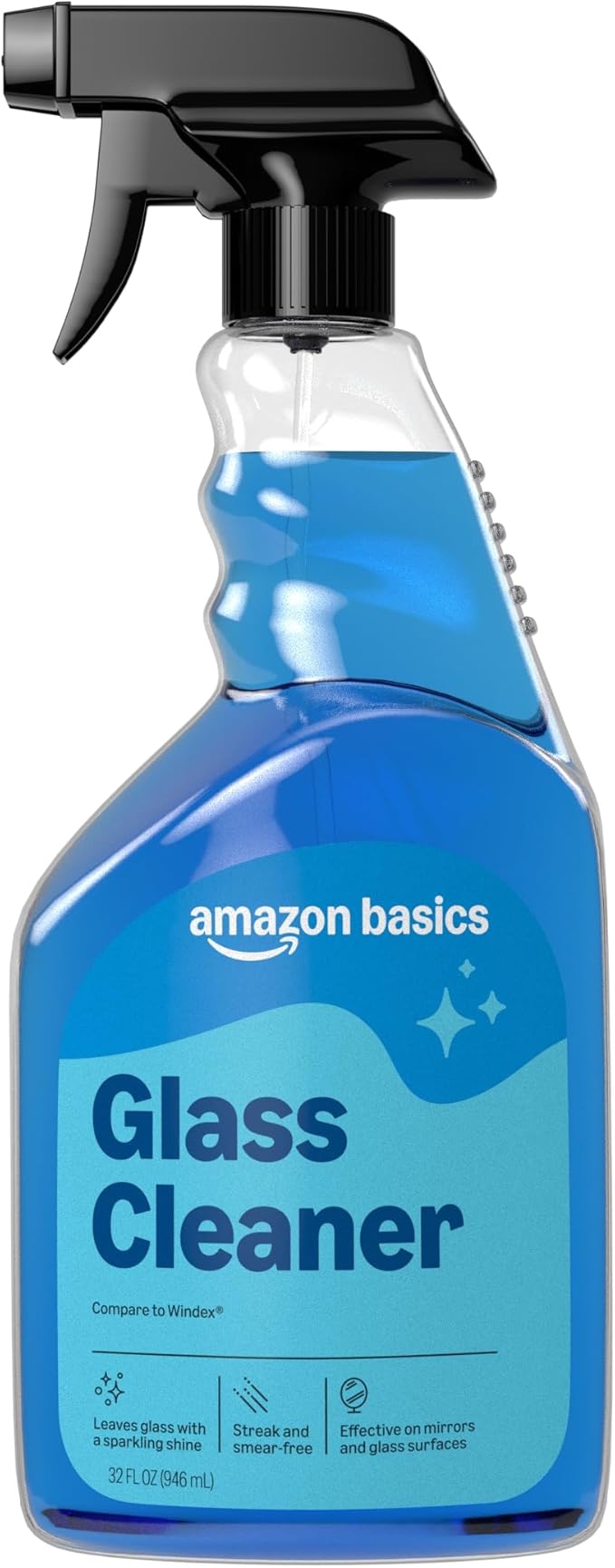 Amazon Basics Glass Cleaner, Streak-Free Shine, 32 Fl Oz, Pack of 2 with 1 Sprayer