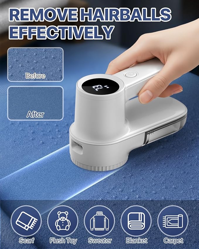 Lint Remover Rechargeable Fabric Shaver : 3-Speeds Sweater Shaver with LED Display & LED Light,3 Extra Blades, Type-C Cable, Lint Remover for Clothes & Furniture, Birthday Gifts for Women
