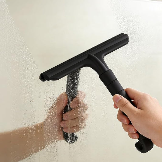 Roylvan Silicone Shower Squeegee, All-in-One Shower Squeegee for Glass Doors with Built-in Hook, Household Window Mirror Cleaner for Bathroom Glass Kitchen Tile Wall Car, Black