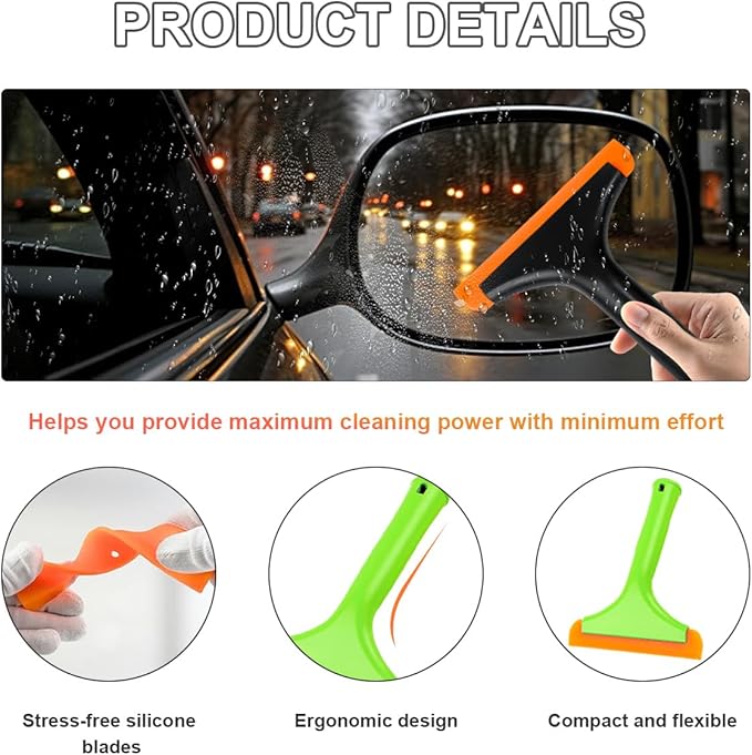 KVAEY 2PCS Small Silicone Window Squeegee, 5.9 Inch Car Windshield Water Blade Squeegee with Non-Slip Handle, All-Purpose Cleaning Squeegee for Car Windshield, Window, Mirror (Black+Light Green)