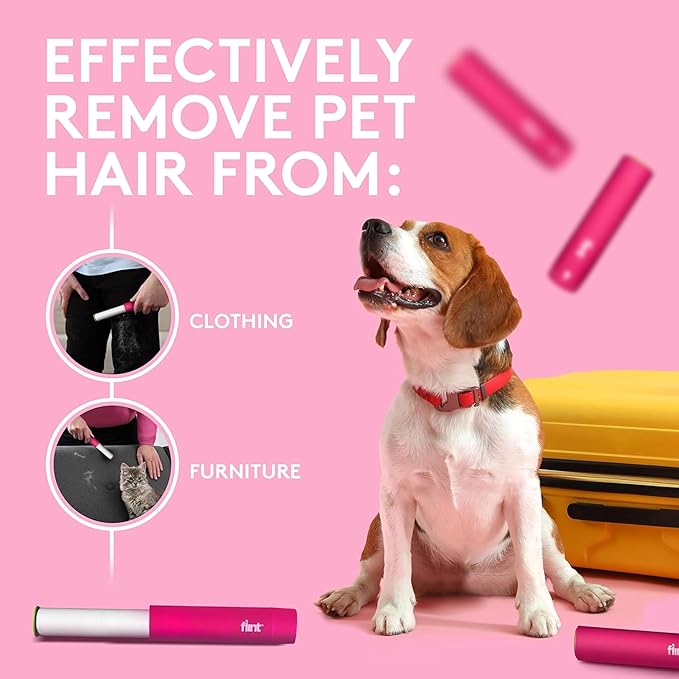 Flint Classic Pink Retractable Mini Lint Roller with 30 Extra Sticky Sheets, Small and Portable Lint Roller, Ideal Pet Hair Remover, Travel Lint Rollers for pet Hair Extra Sticky