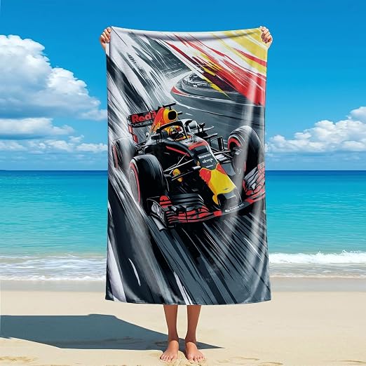 Racing F1 Themed Printed Beach Towel - Speed and Passion Checkered Flag Microfiber Beach Towel, a Must-Have for F1 Racin