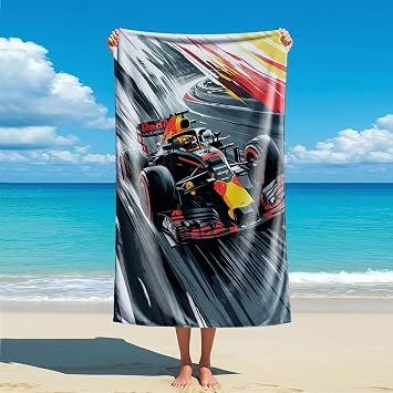 Racing F1 Themed Printed Beach Towel - Speed and Passion Checkered Flag Microfiber Beach Towel, a Must-Have for F1 Racin
