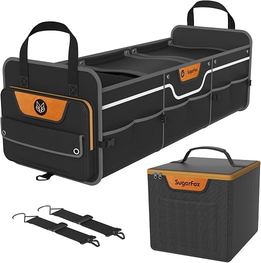 SugarFox Car Trunk Organizer for SUV, Heavy Duty Waterproof Trunk Organizer, Foldable Collapsible Car Organizer with Coo