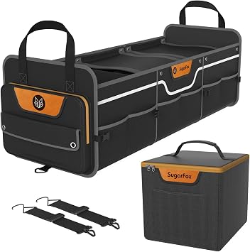 SugarFox Car Trunk Organizer for SUV, Heavy Duty Waterproof Trunk Organizer, Foldable Collapsible Car Organizer with Coo