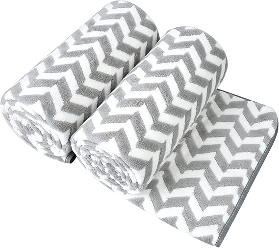 JML Microfiber Bath Towels, Chevron Grey, 30" x 60", 2 Pack