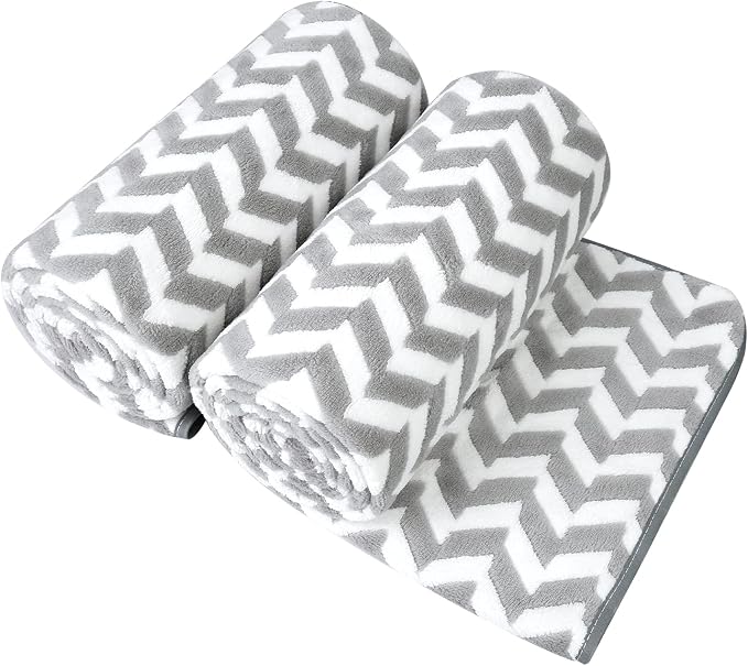 JML Microfiber Bath Towels, Chevron Grey, 30" x 60", 2 Pack