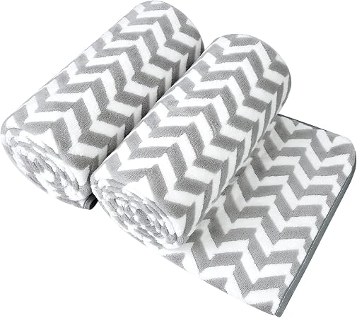 JML Microfiber Bath Towels, Chevron Grey, 30" x 60", 2 Pack
