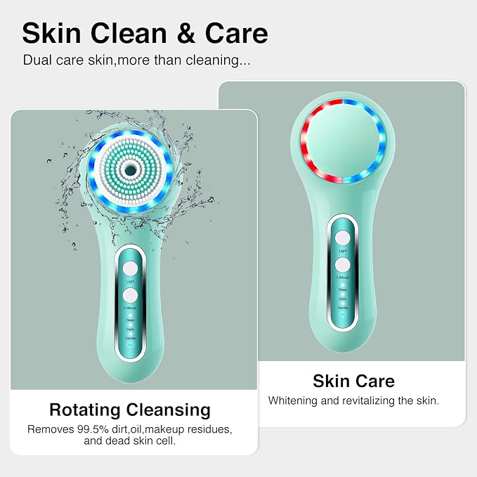 UMICKOO Electric Facial Cleansing Brush, 2-Way Rotating Face Scrubber for Daily & Deep Cleaning, 3 Modes, 5 Brush Heads, Rechargeable, IPX7 Waterproof for All Skin Types