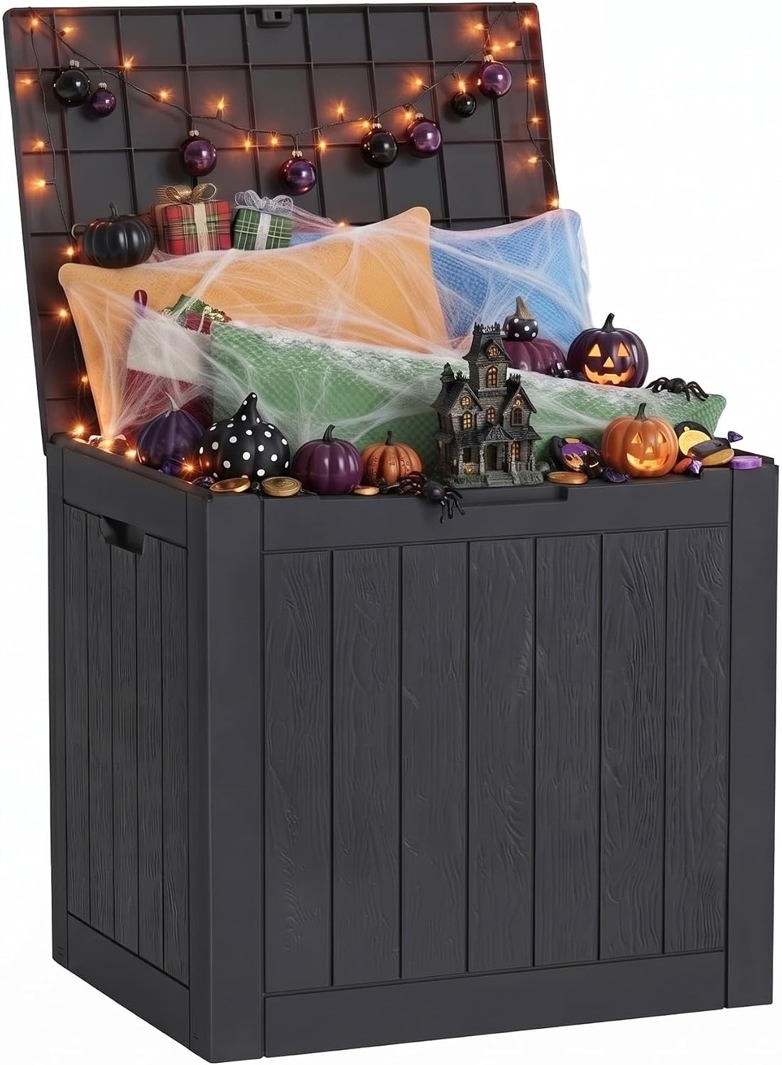 45 Gallon Outdoor Deck Box, Lockable Waterproof Outdoor Storage Boxes For Garden Tools,Indoor Cushions,Accessories Outside Storage Resin Weatherproof Container(Black)