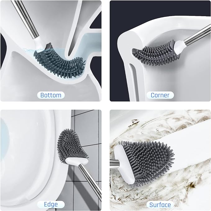 Sellemer Toilet Brush and Holder Set for Bathroom, Flexible Toilet Bowl Brush Head with Silicone Bristles, Compact Size for Storage and Organization, Ventilation Slots Base (3 Pack, White)