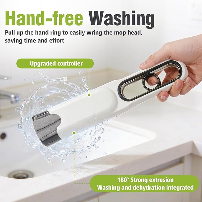 Mini Sponge Mop Self Wringing, Foldable Desktop Mop with Upgraded Handle + 2 Refill Heads, Compact Hand Mop for Countertop, Bathroom, Car Glass, Quick Wet & Dry Cleanup