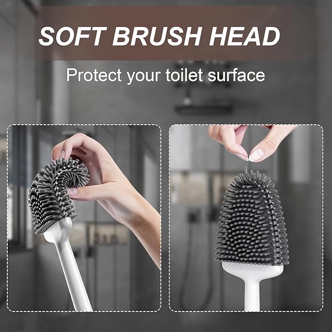Sellemer Toilet Brush and Holder Set - Flexible Toilet Bowl Brush Head with Silicone Bristles, Compact Size for Storage and Organization, Ventilation Slots Base (1 Pack, Pearl White)
