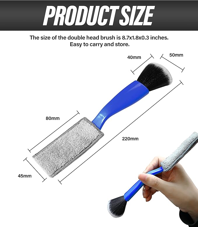 Universal 2 in 1 Duster for Car Clean,Car Bursh Tool,Double Head Brush,Auto Interior Detailing Brush,Soft Car Interior Detailing Brush Dust Brush (Blue)