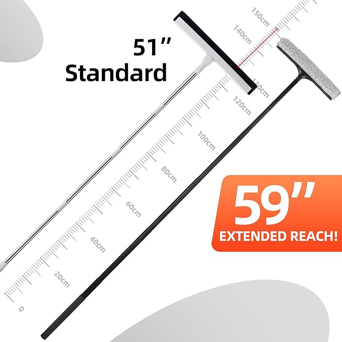 Window Squeegee with Flip-Head, Shower Squeegee 16-59" Long Handle Telescopic Pole & 30% Thicker Blade, Shower Squeegee for Glass Doors, Shower, Car, Windows, Bathroom